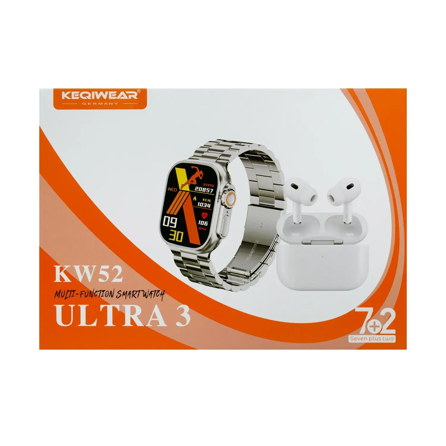 ساعت هوشمند طرح اپل واچ KEQIWEAR مدل KW52 ULTRA3 + هندزفری بلوتوثی + هفت بند - Image 4