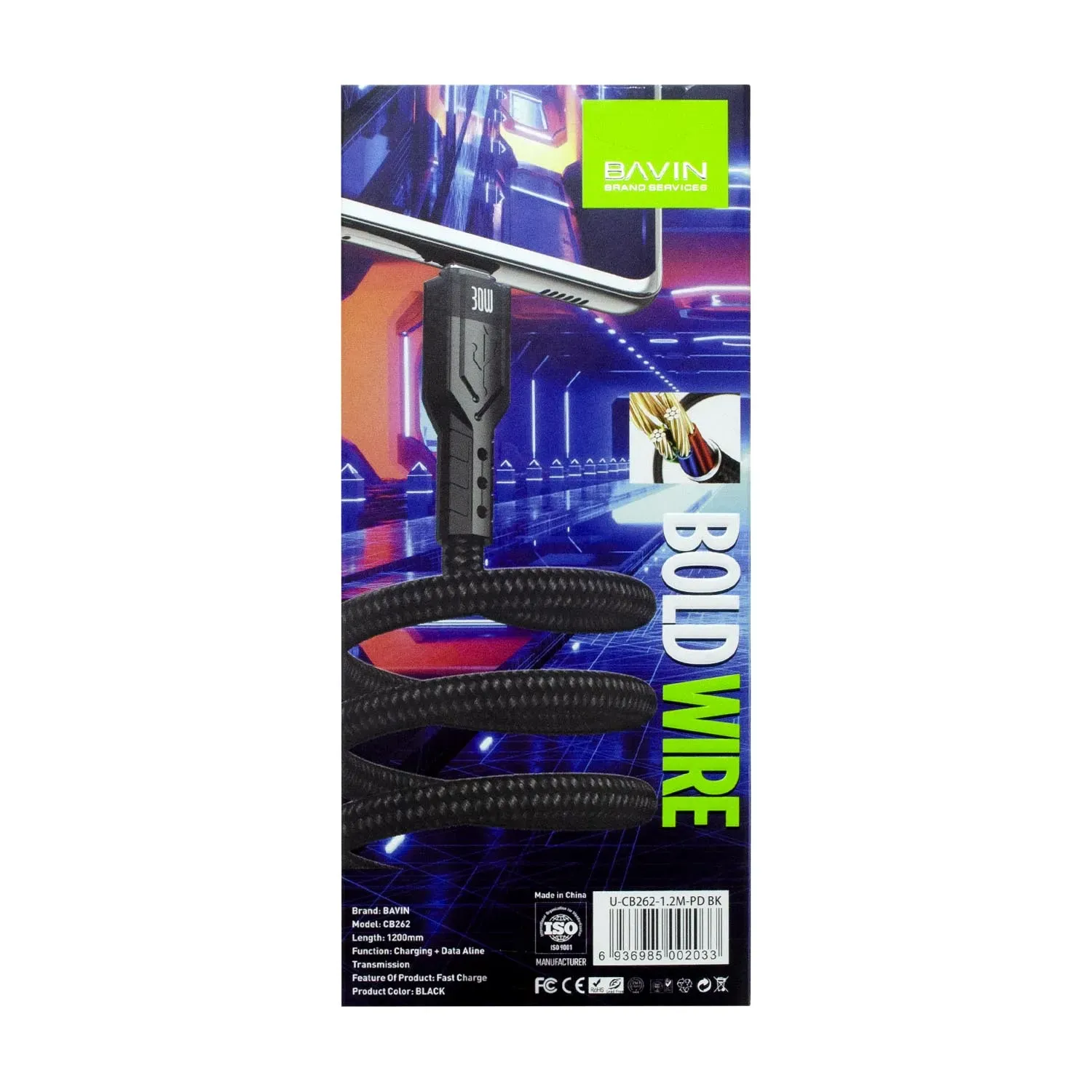 کابل تایپ سی به لایتنینگ 30 وات BAVIN مدل CB262 سری Bold Wire - Image 2